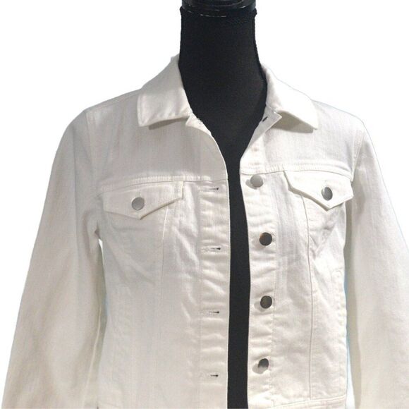 Maison Jules White Denim Jacket with Floral Sleeve Cutouts Size XS - Picture 2 of 7